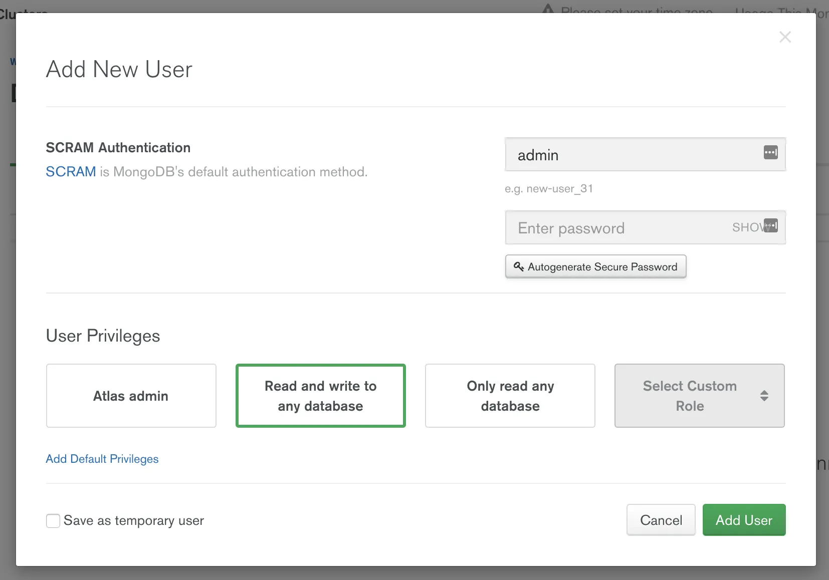 Tela de criação de usuário
