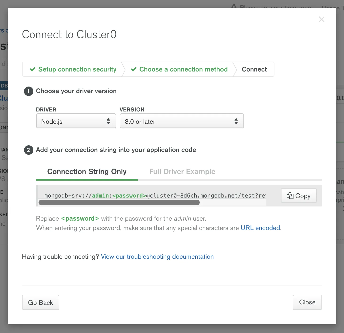 Imagem da connection string