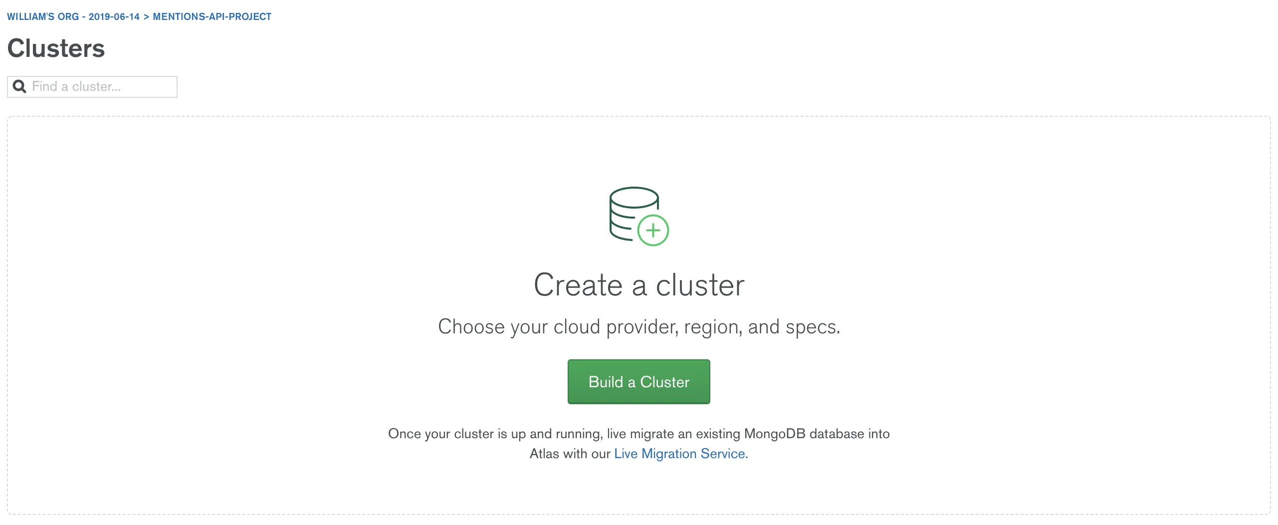 Imagem do botão de criação de clusters