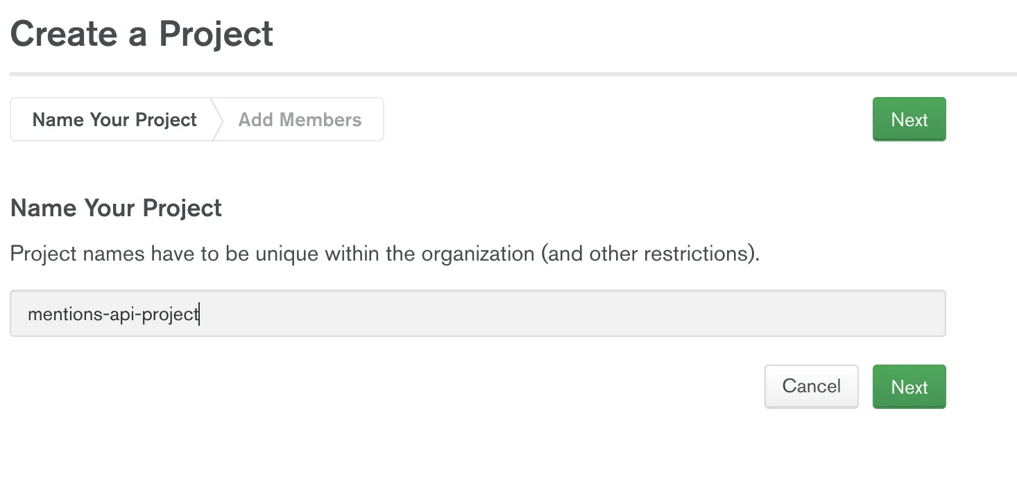 Imagem da criação do projeto