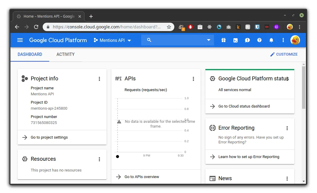 Dashboard do Google Cloud Platform