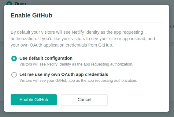 Ativando o GitHub como método de autenticação