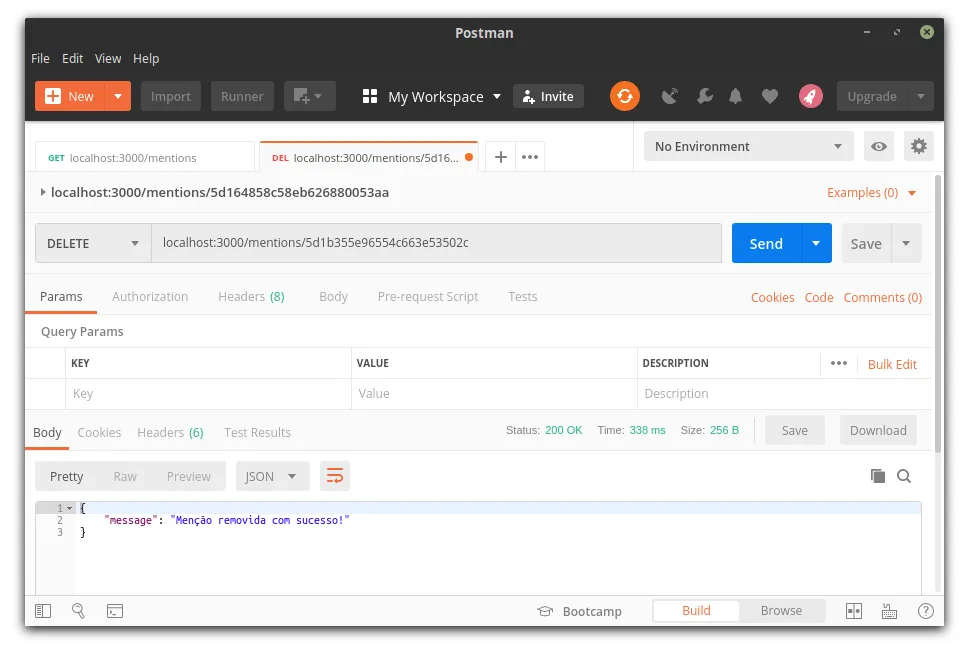Imagem de uma deleção no Postman