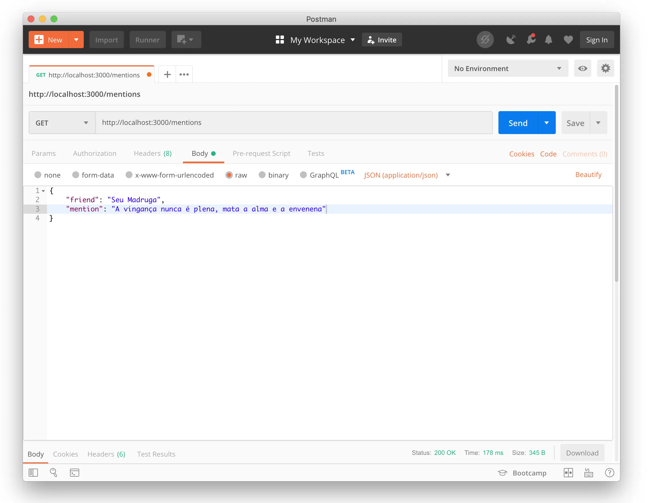 Imagem de uma requisição post no Postman