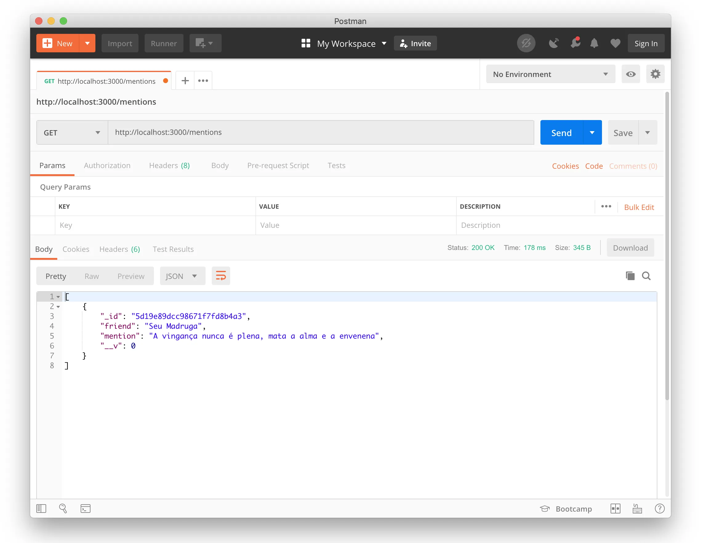 Imagem do Postman com o retorno OK da API