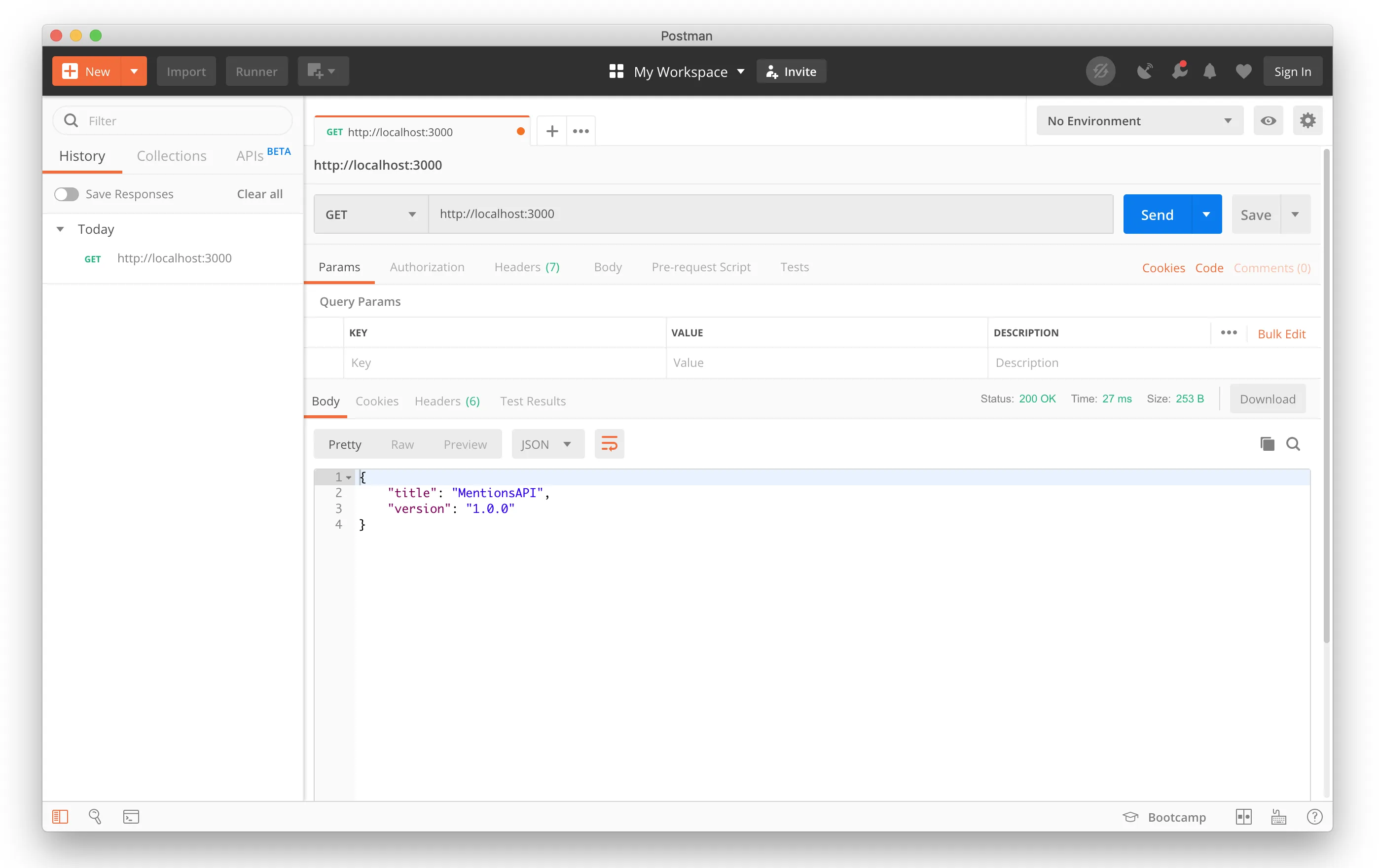 Resposta de localhost:300 no Postman